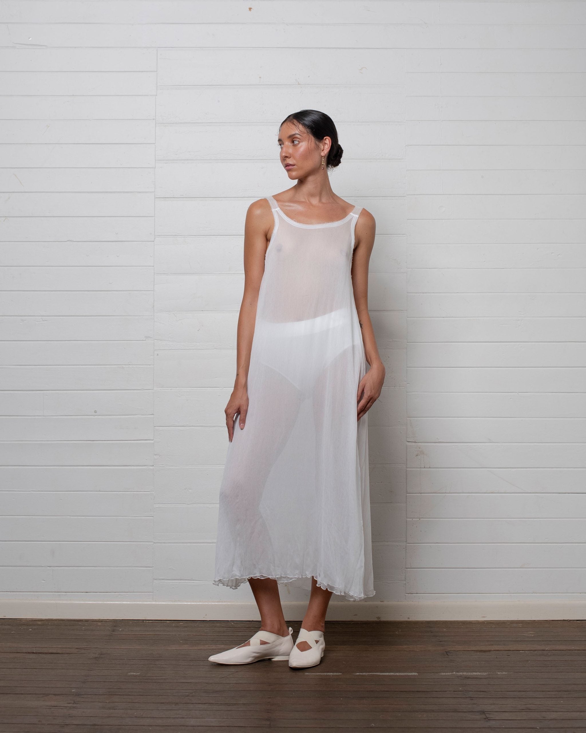 TANK DRESS CRINKLE CHIFFON WHITE