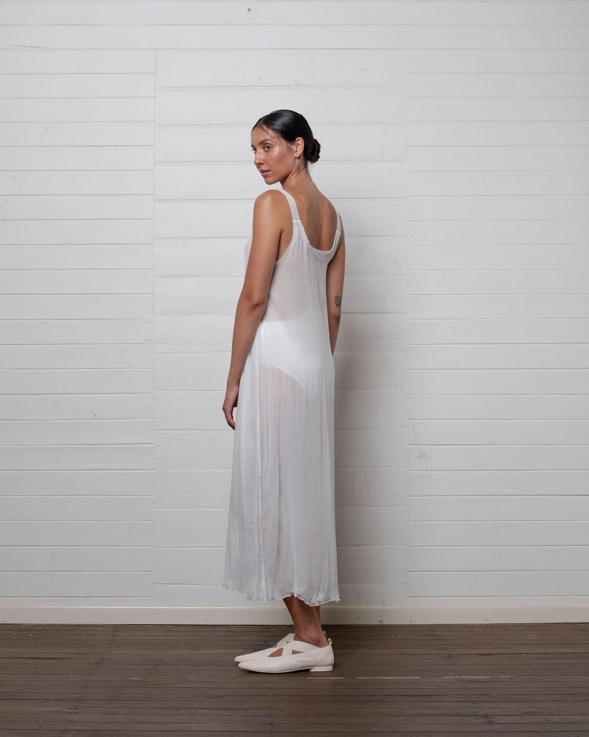TANK DRESS CRINKLE CHIFFON WHITE