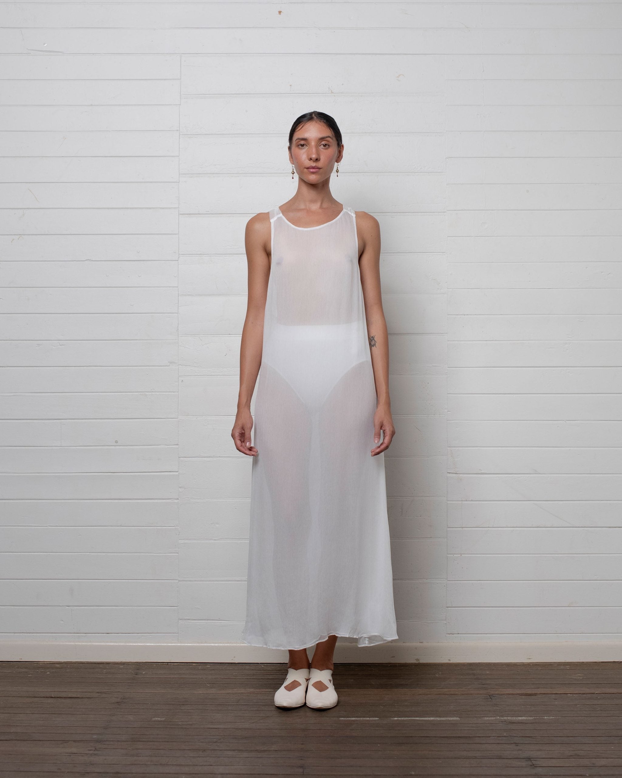 KNOT DRESS CRINKLE CHIFFON WHITE