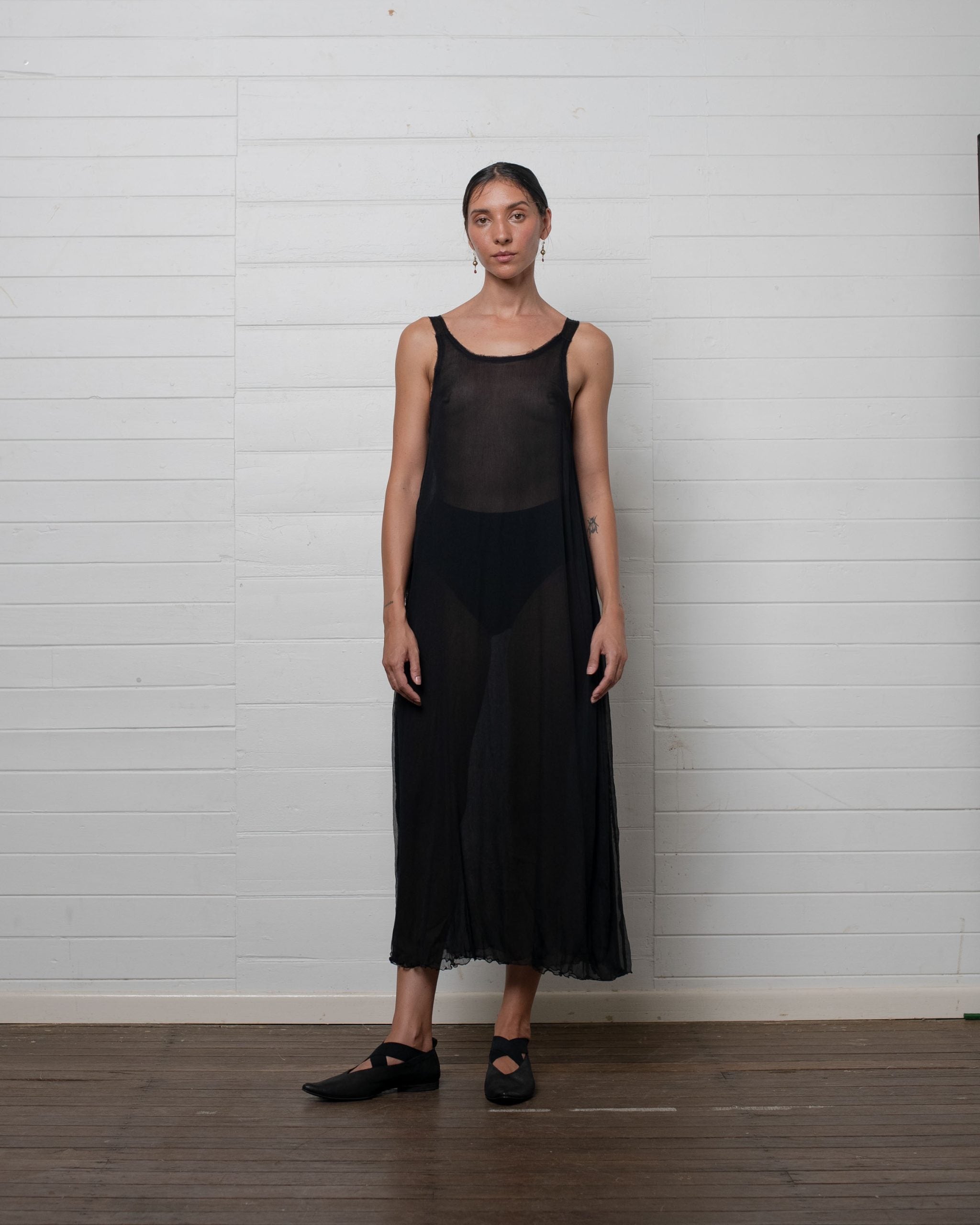 TANK DRESS CRINKLE CHIFFON BLACK