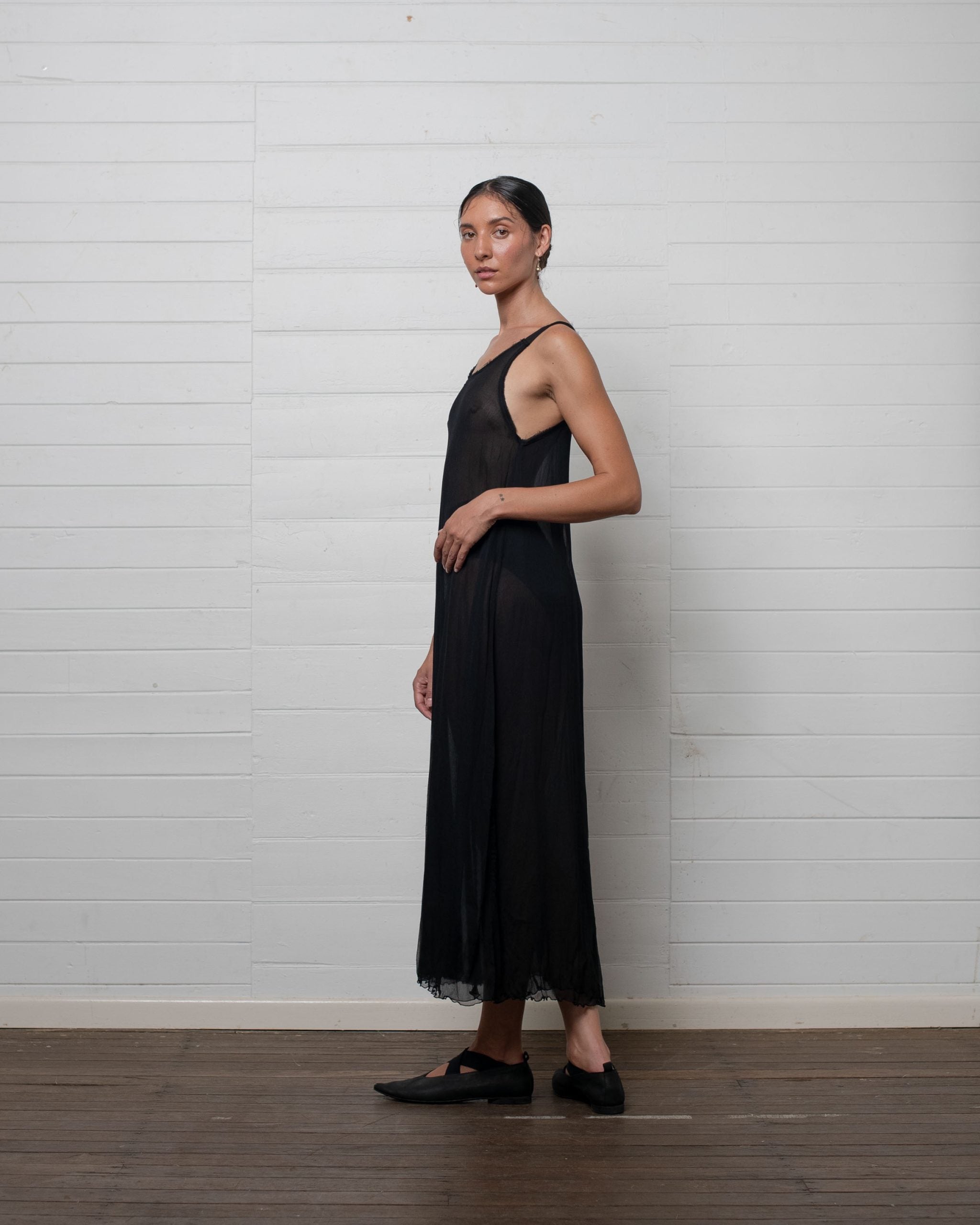 TANK DRESS CRINKLE CHIFFON BLACK