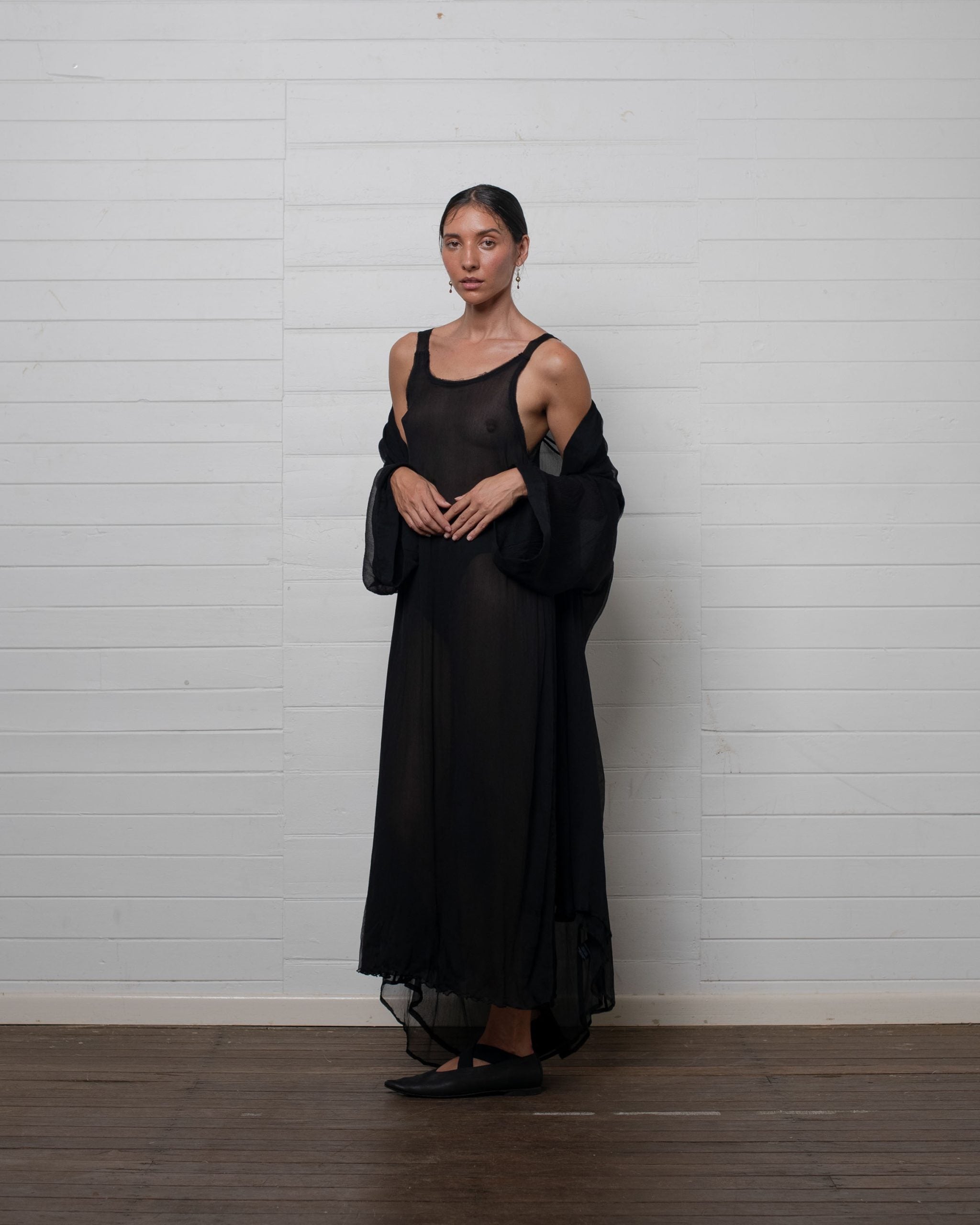 TANK DRESS CRINKLE CHIFFON BLACK