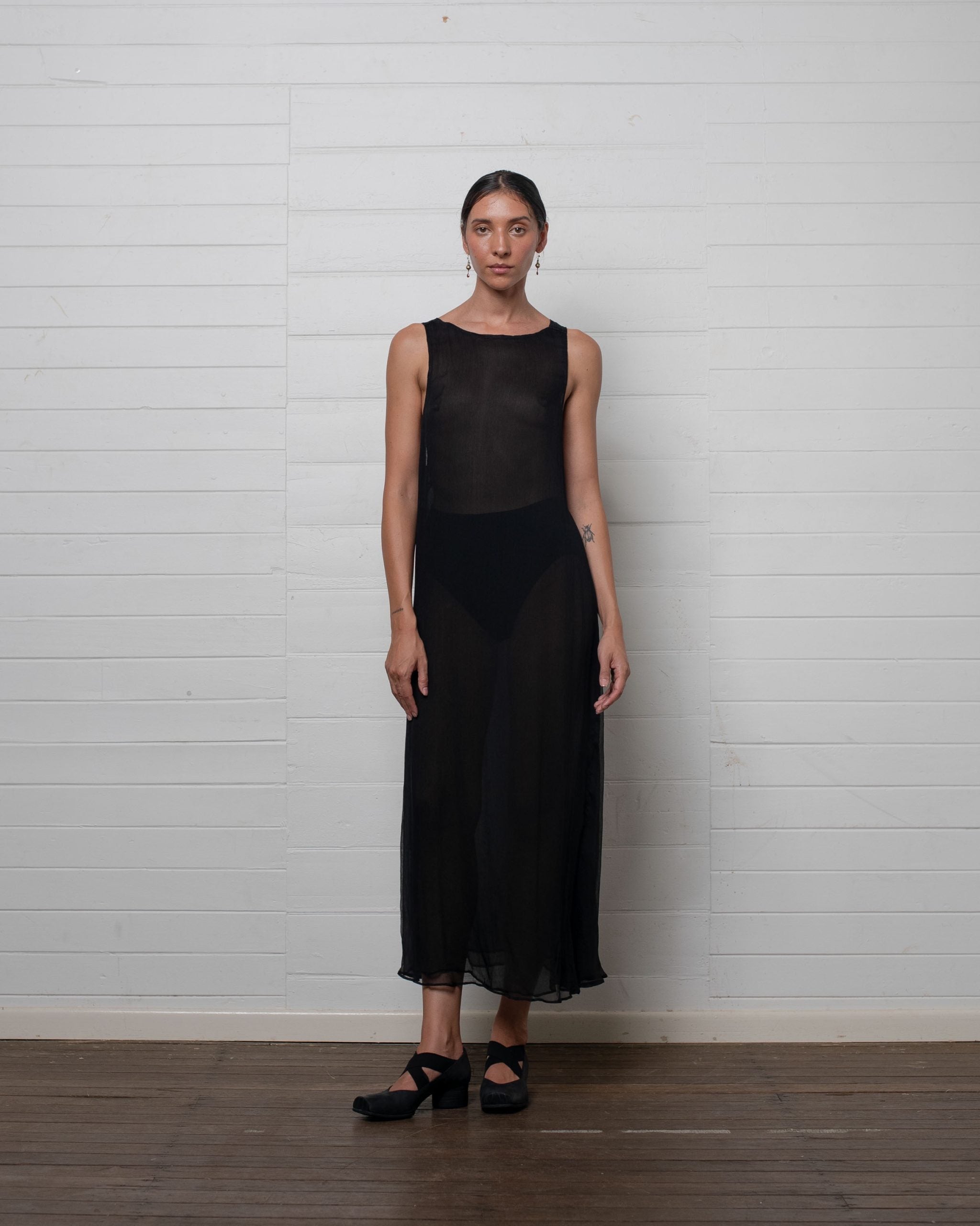 KNOT DRESS CRINKLE CHIFFON BLACK