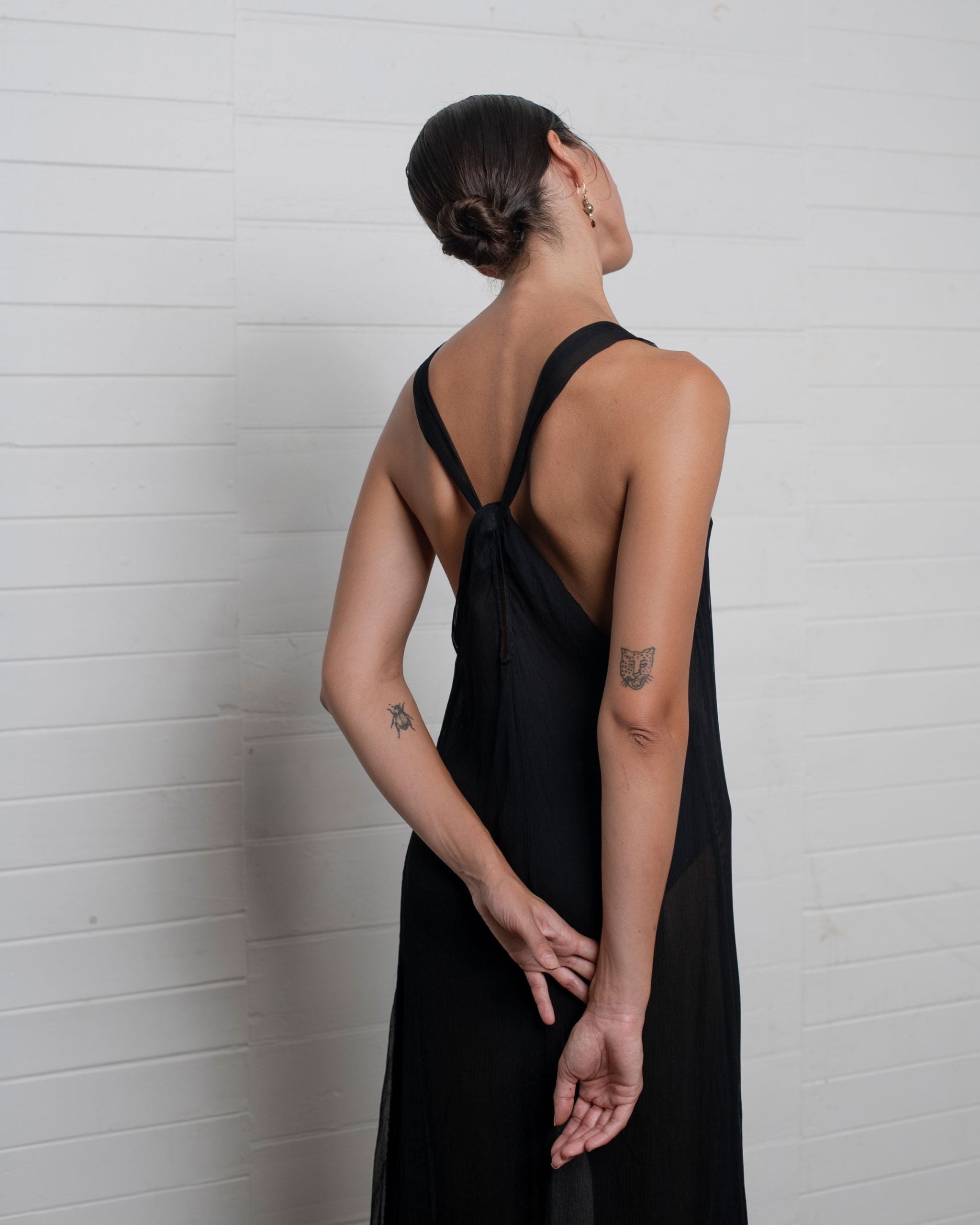KNOT DRESS CRINKLE CHIFFON BLACK