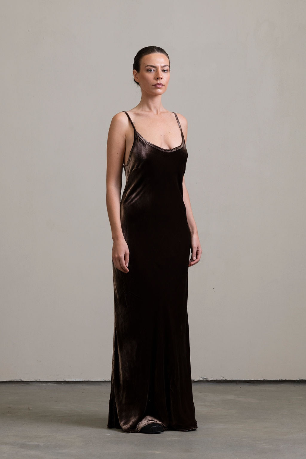 Silk Velvet Bias Slip ~ Moka