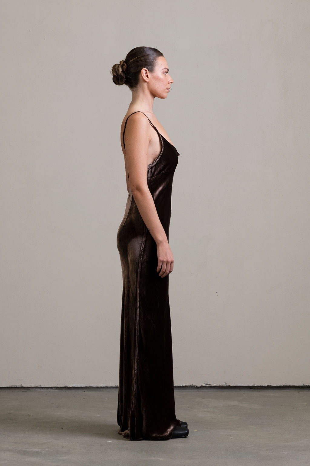Silk Velvet Bias Slip ~ Moka