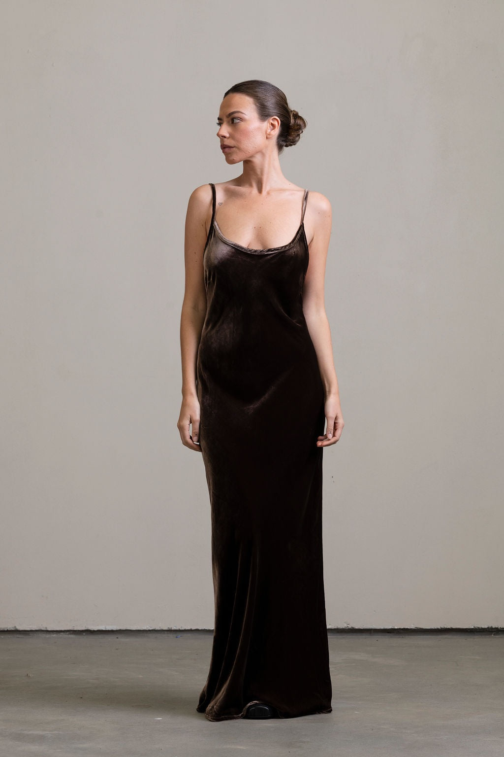 Silk Velvet Bias Slip ~ Moka