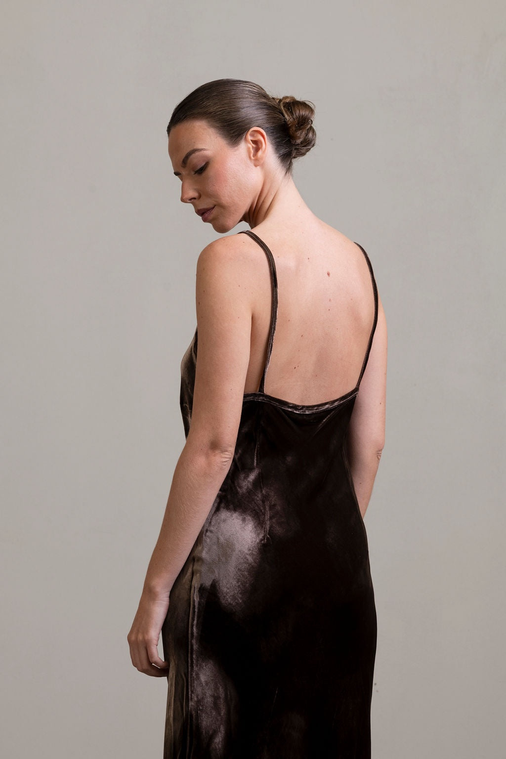 Silk Velvet Bias Slip ~ Moka