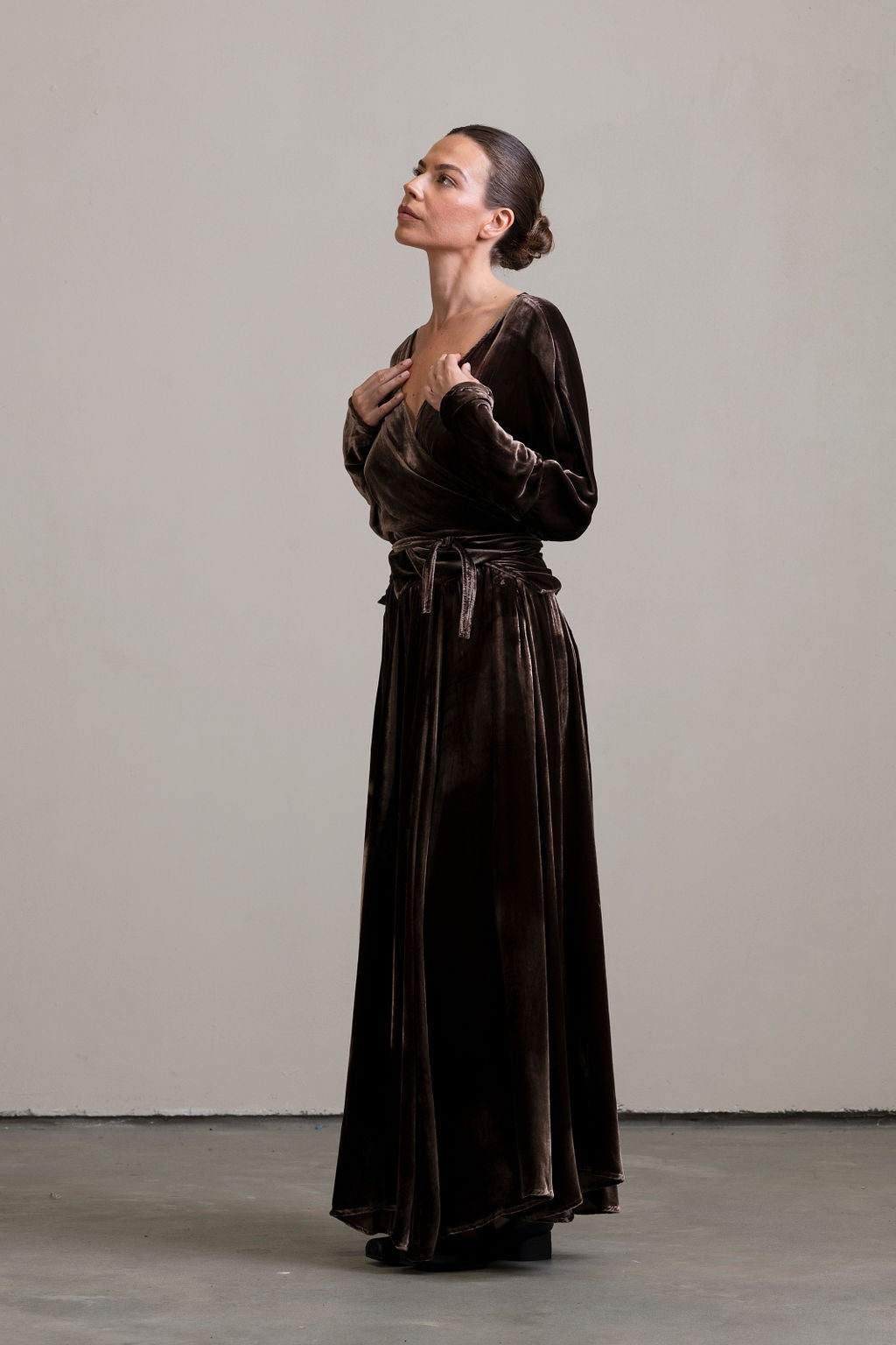 Silk Velvet Wrap Top ~ Moka