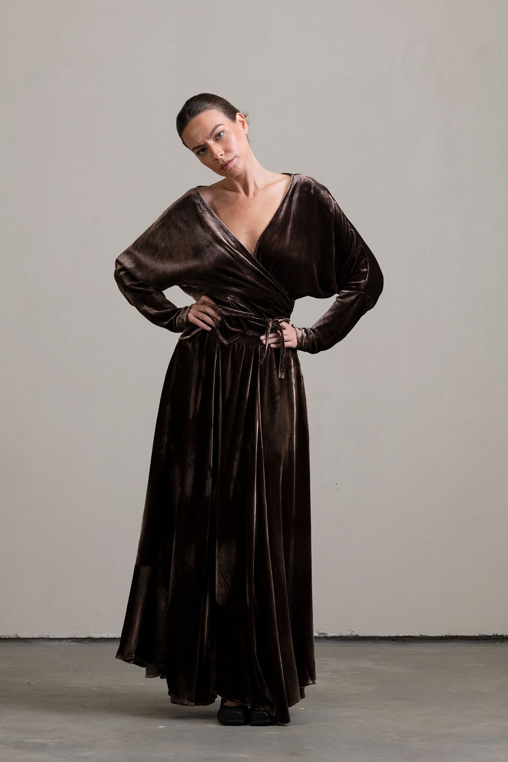 Silk Velvet Wrap Top ~ Moka