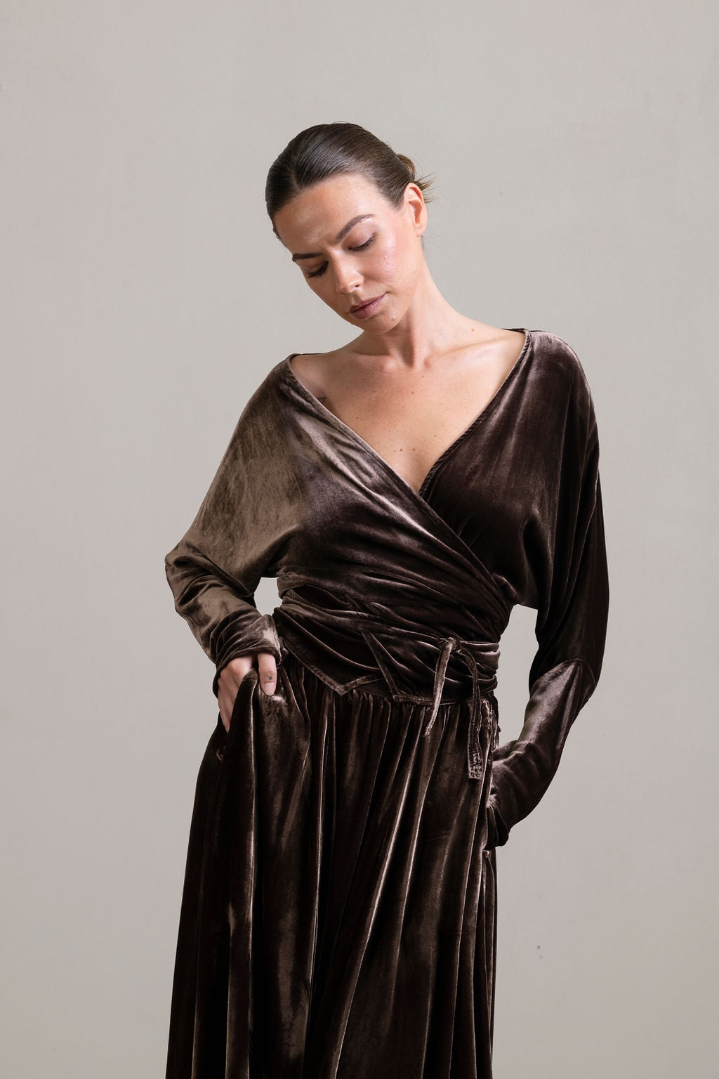 Silk Velvet Wrap Top ~ Moka
