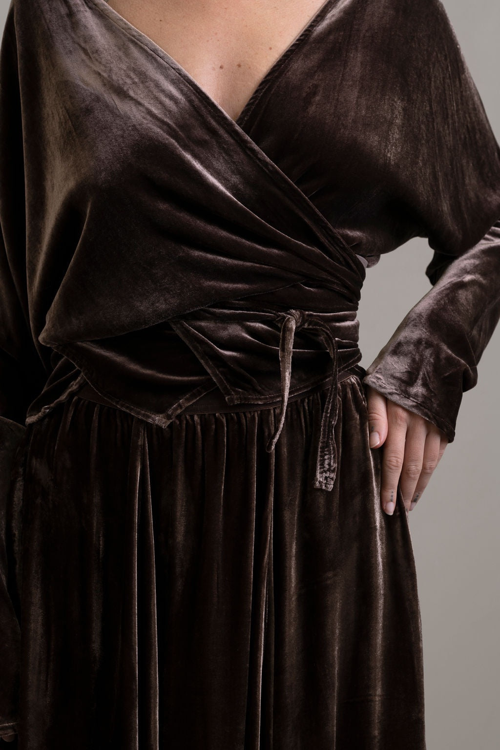 Silk Velvet Wrap Top ~ Moka