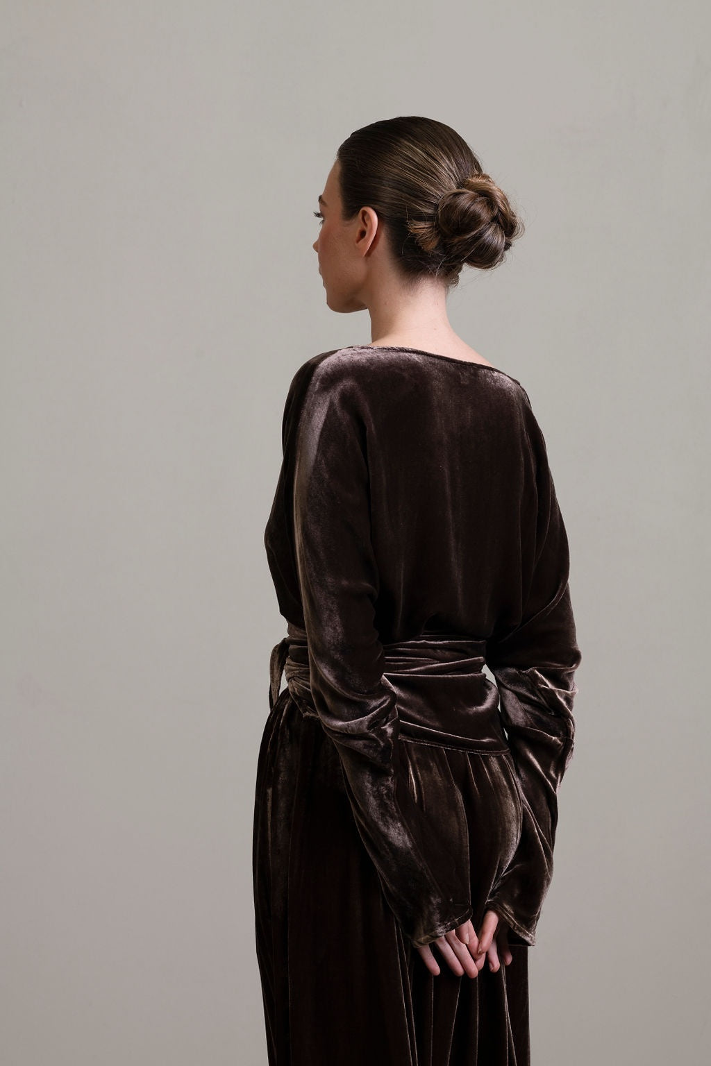 Silk Velvet Wrap Top ~ Moka