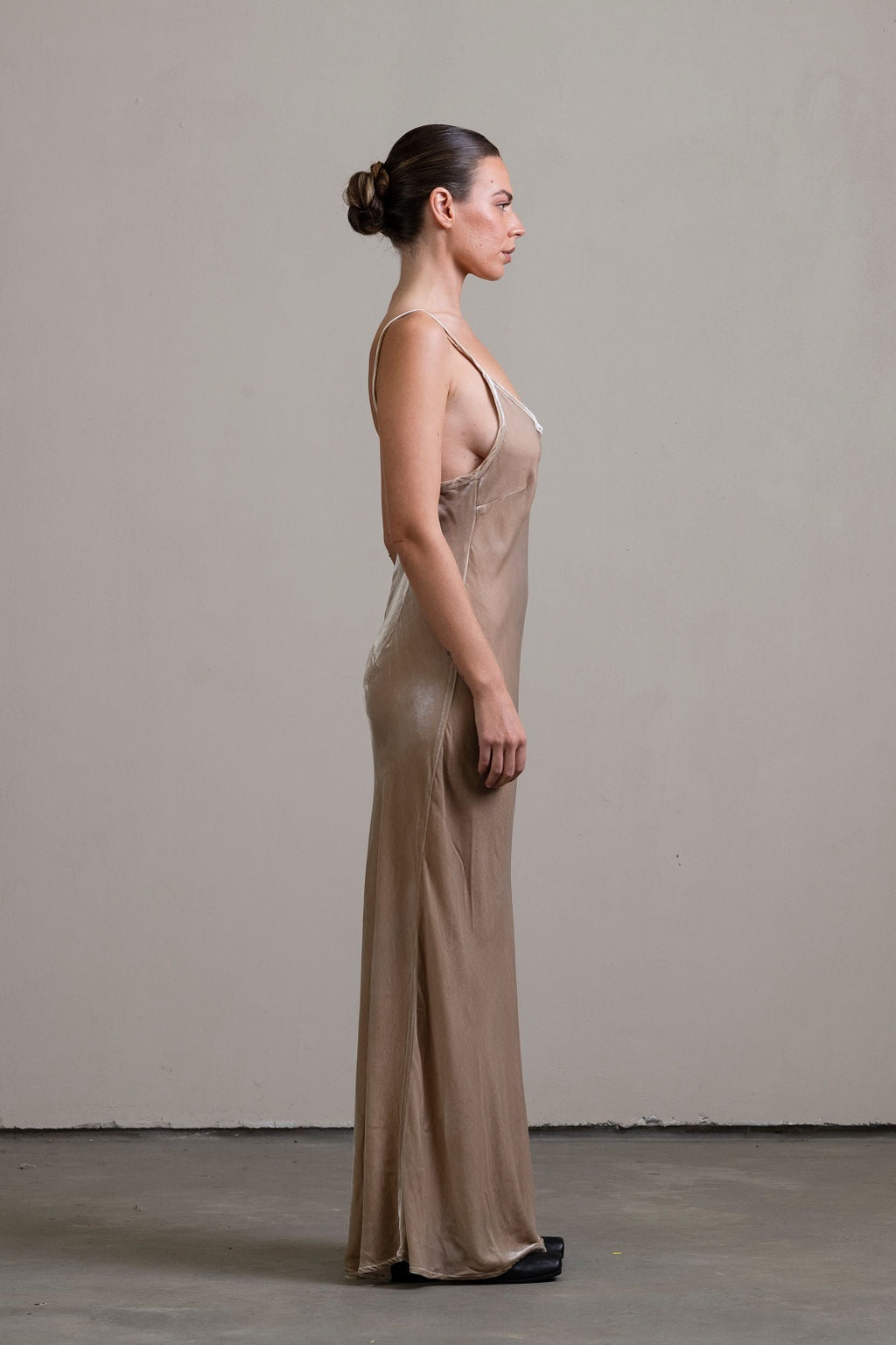 Silk Velvet Bias Slip ~ Stone