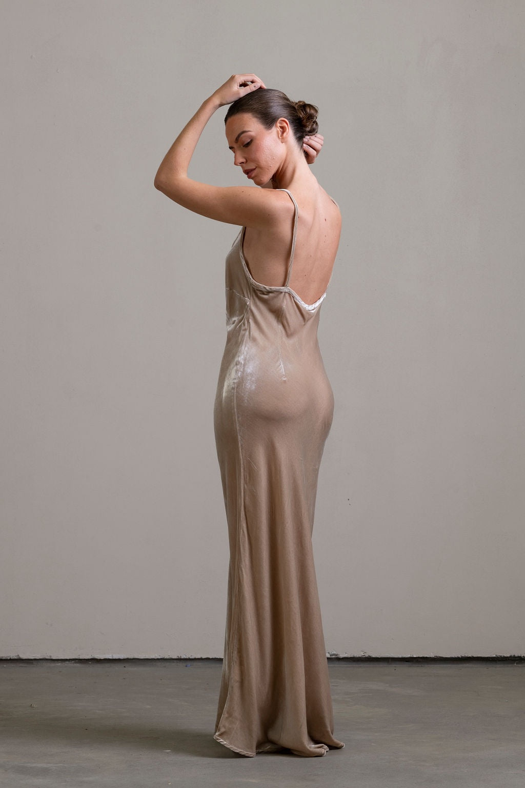 Silk Velvet Bias Slip ~ Stone
