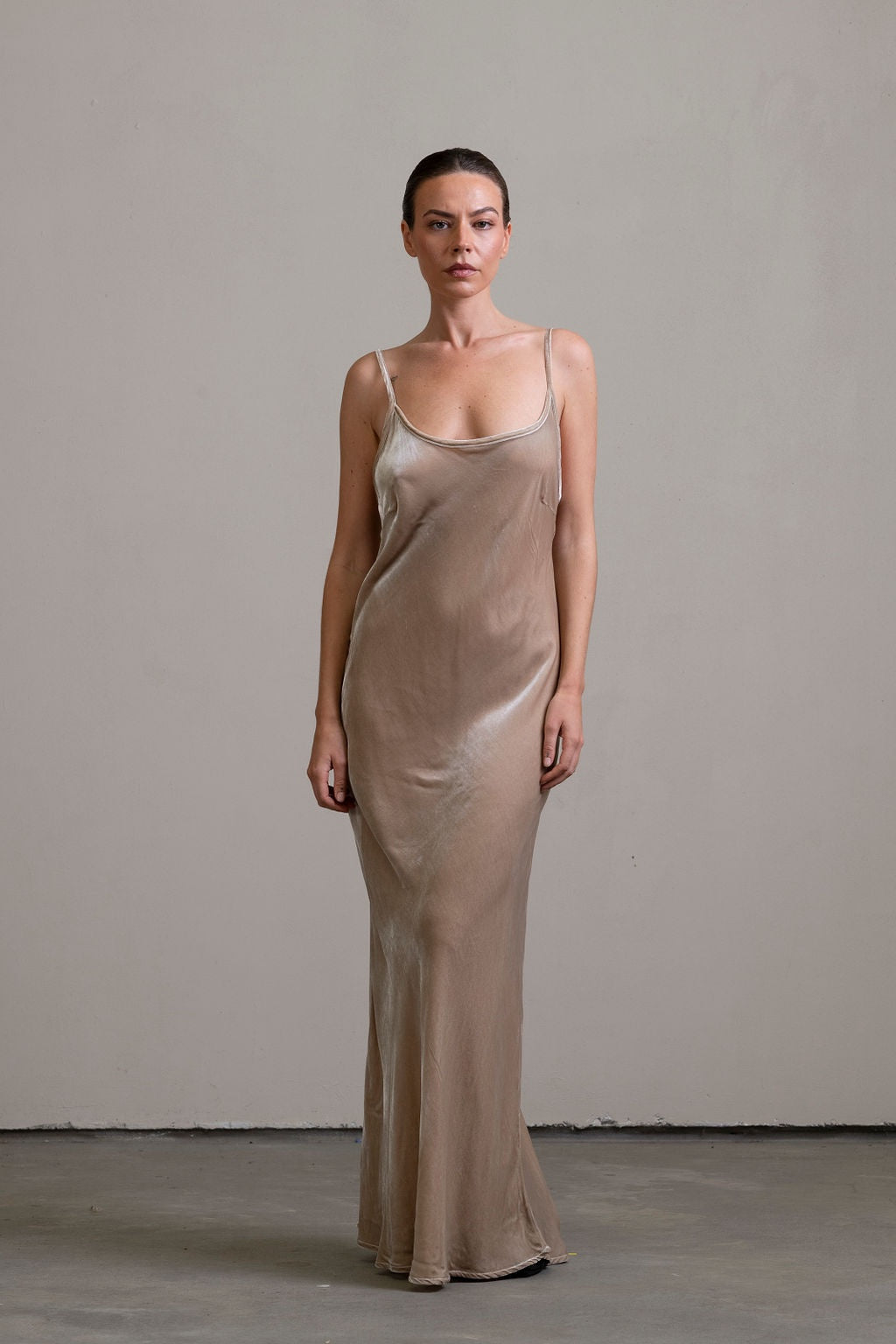 Silk Velvet Bias Slip ~ Stone