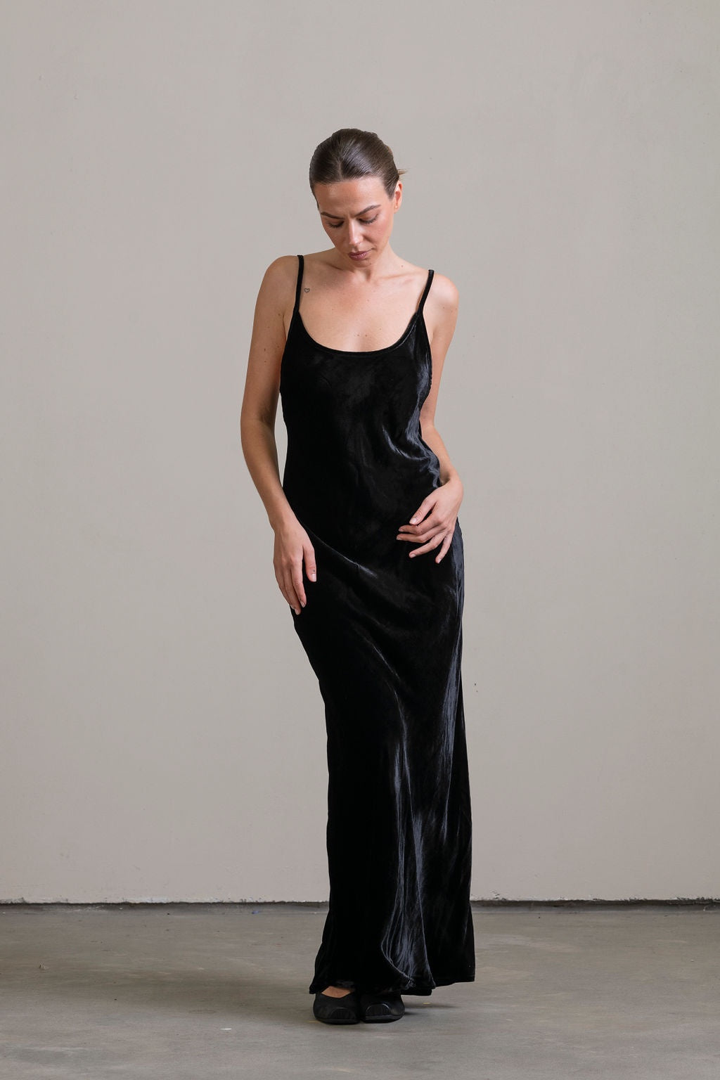 Silk Velvet Bias Slip ~ Noir