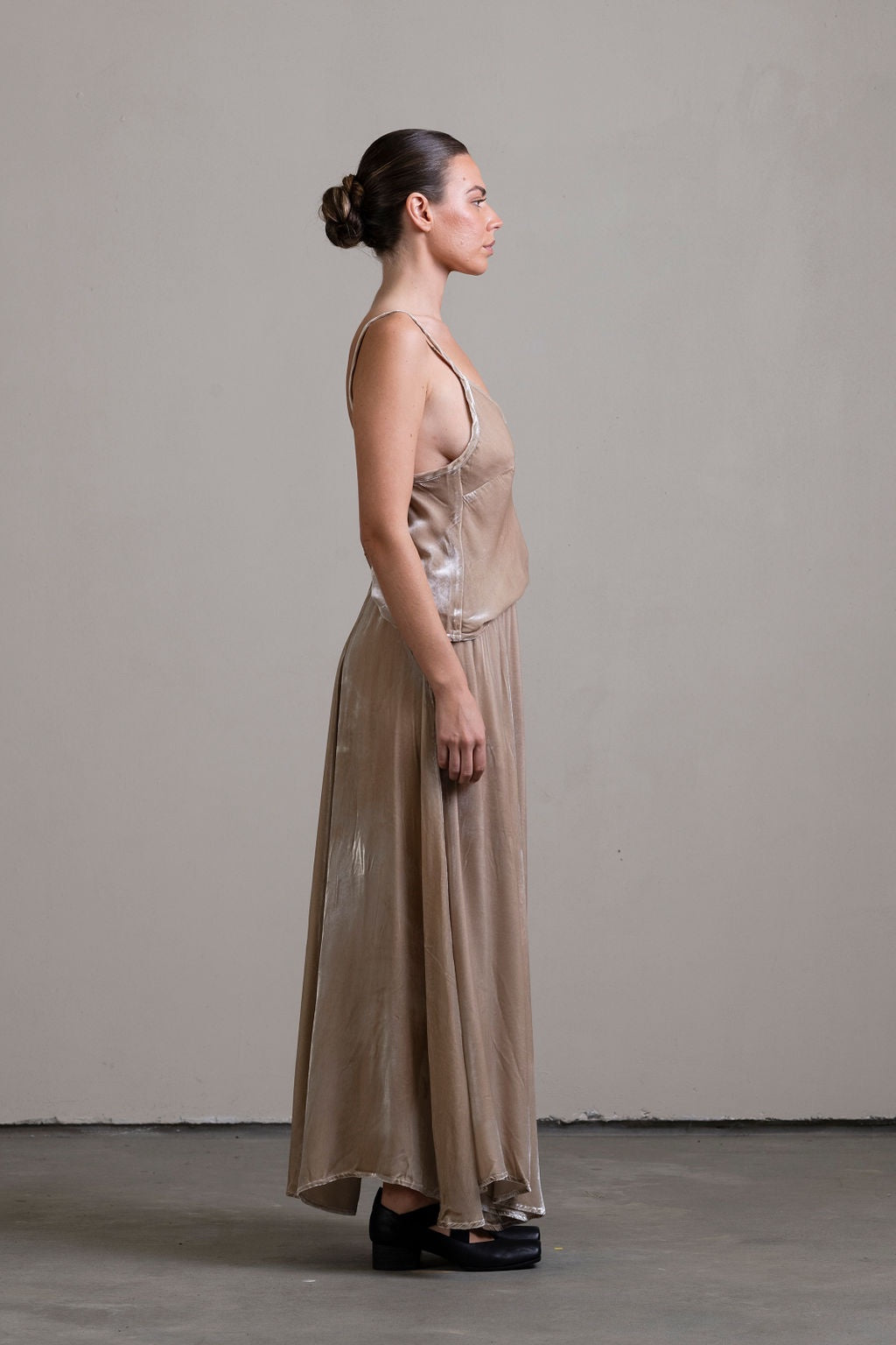 Silk Velvet Skirt ~ Stone