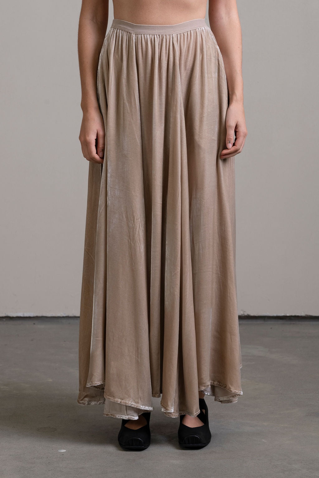 Silk Velvet Skirt ~ Stone