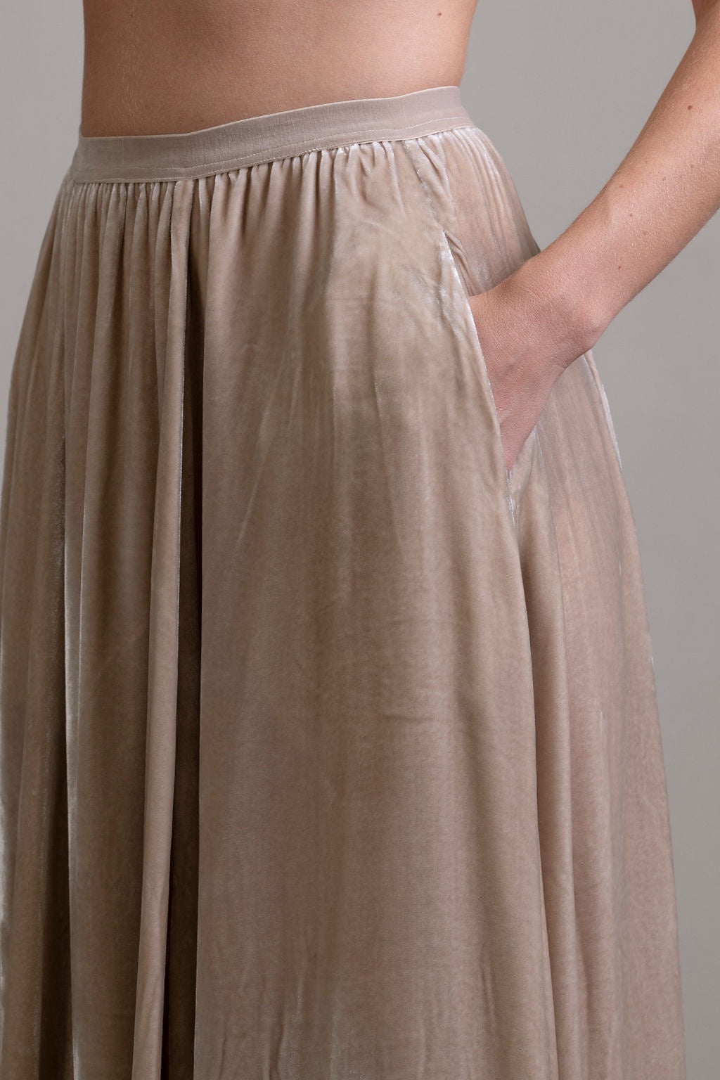 Silk Velvet Skirt ~ Stone