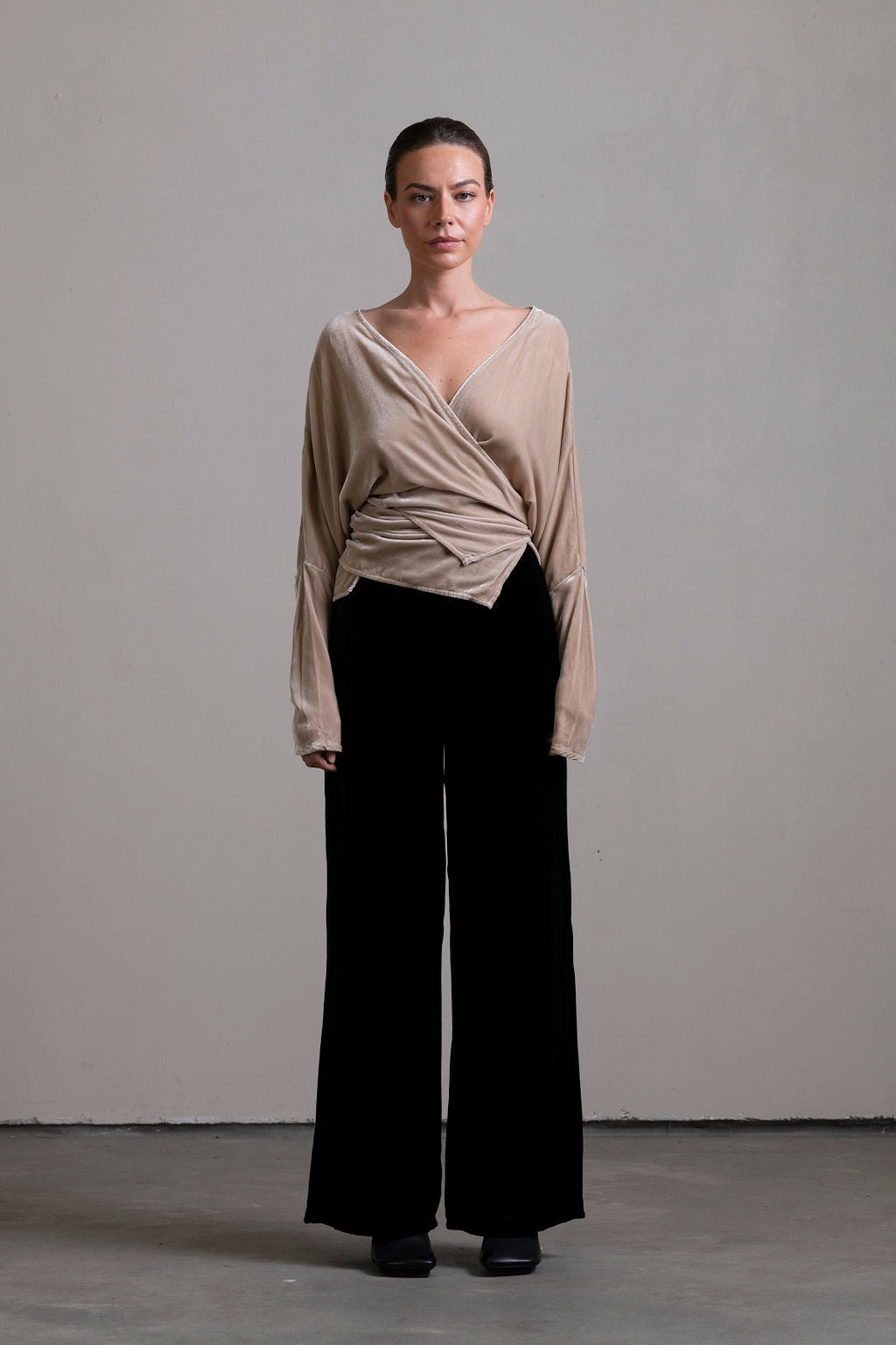 Silk Velvet Wrap Top ~ Stone