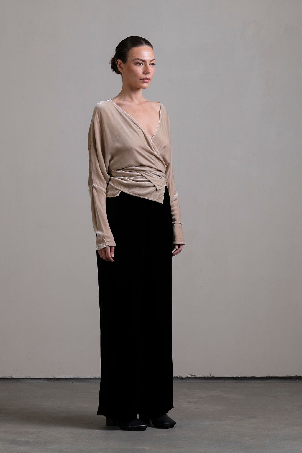 Silk Velvet Wrap Top ~ Stone