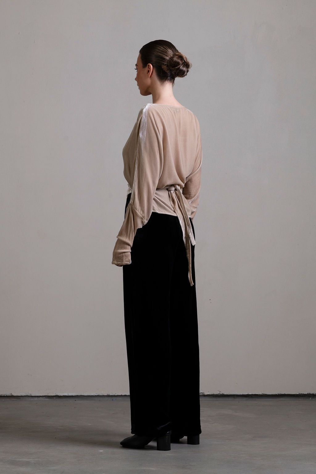Silk Velvet Wrap Top ~ Stone