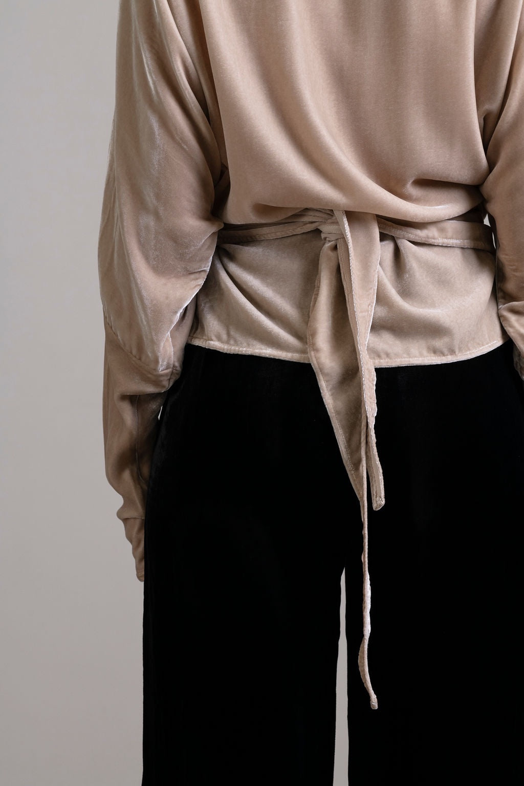 Silk Velvet Wrap Top ~ Stone
