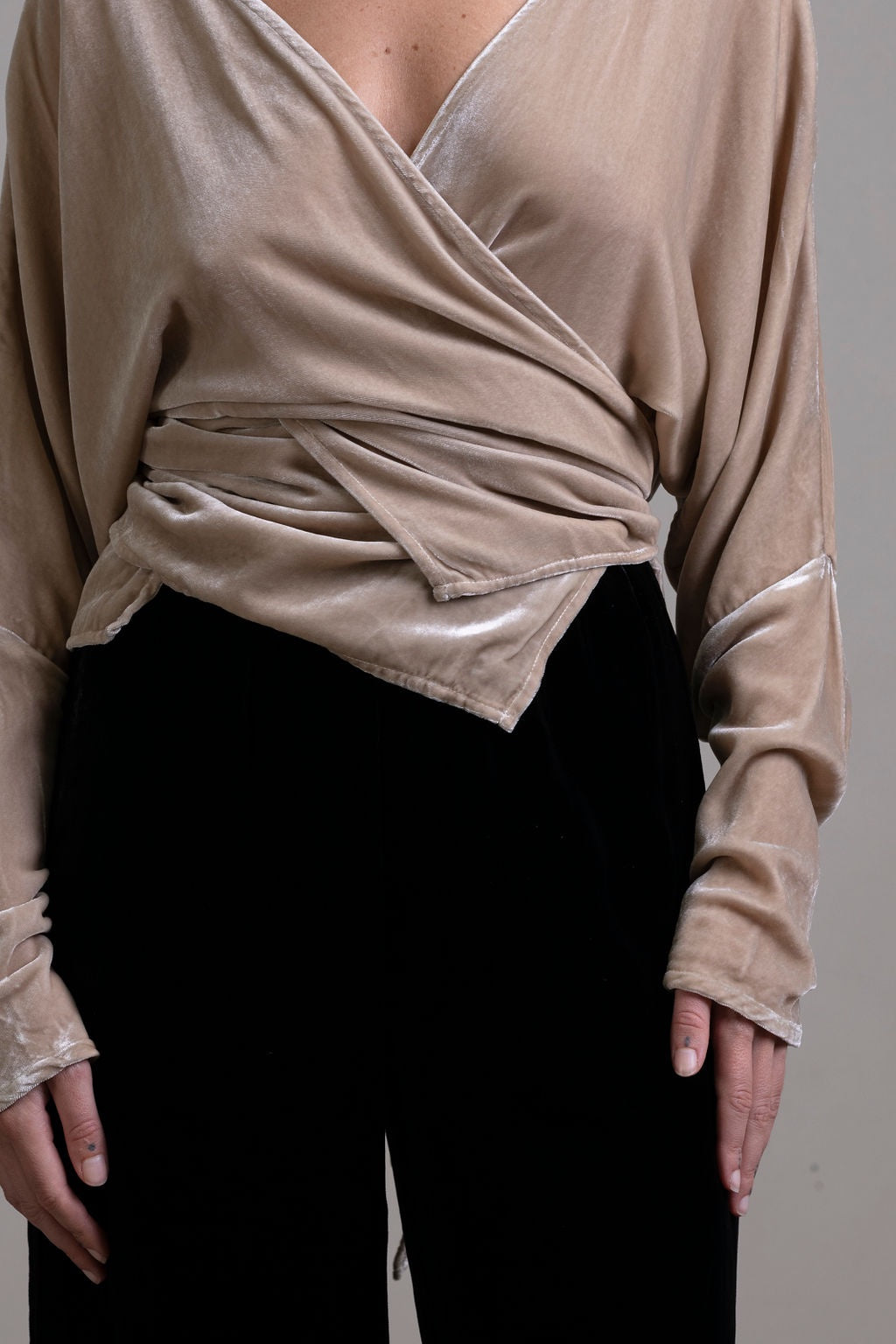 Silk Velvet Wrap Top ~ Stone