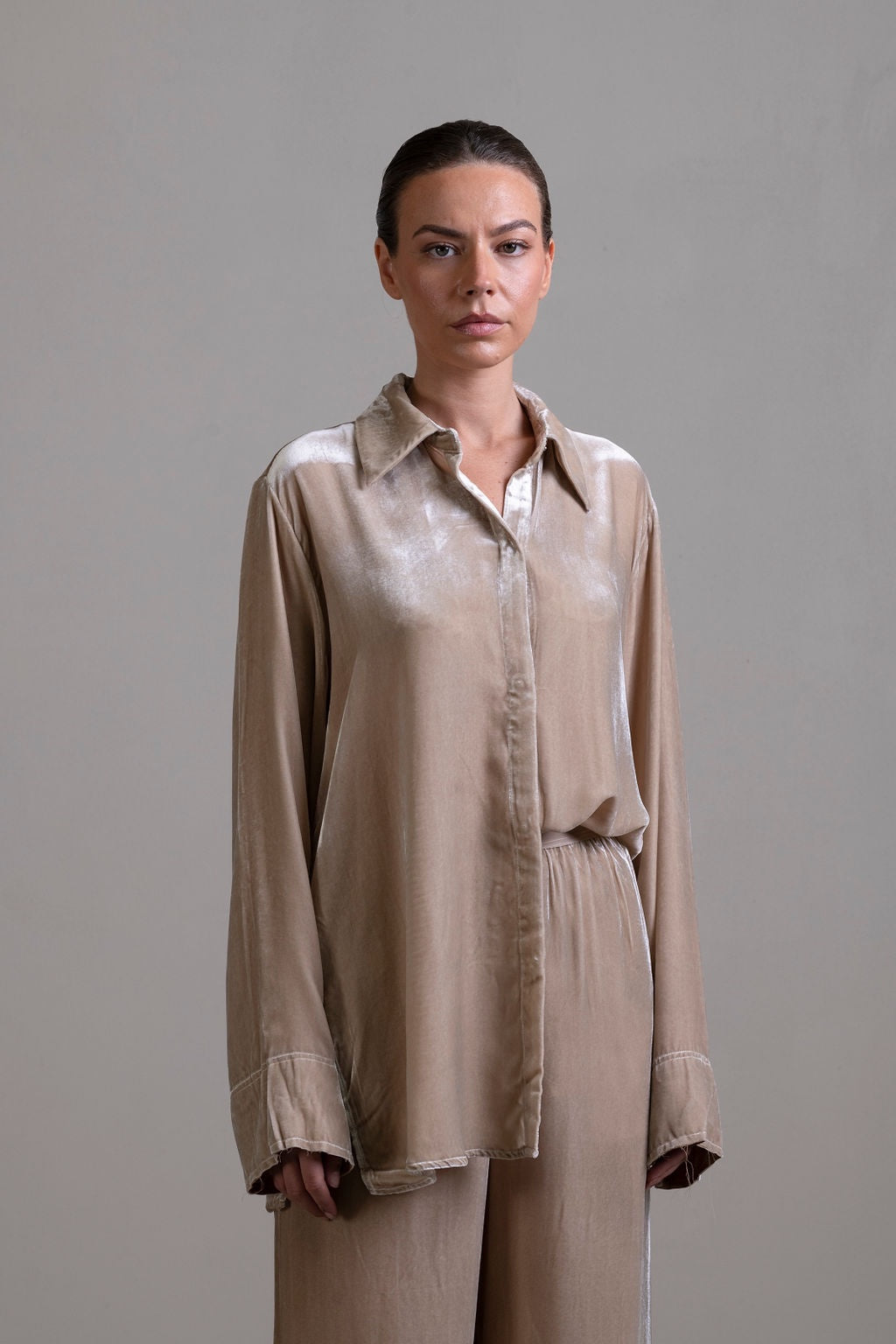 Silk Velvet Shirt ~ Stone