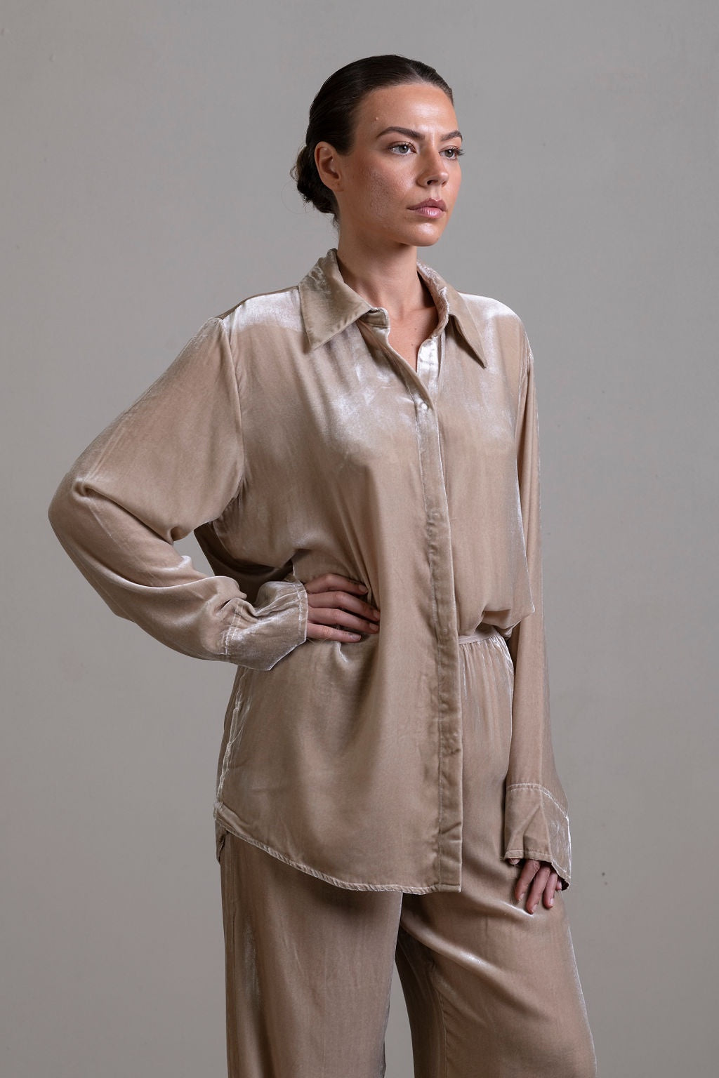 Silk Velvet Shirt ~ Stone