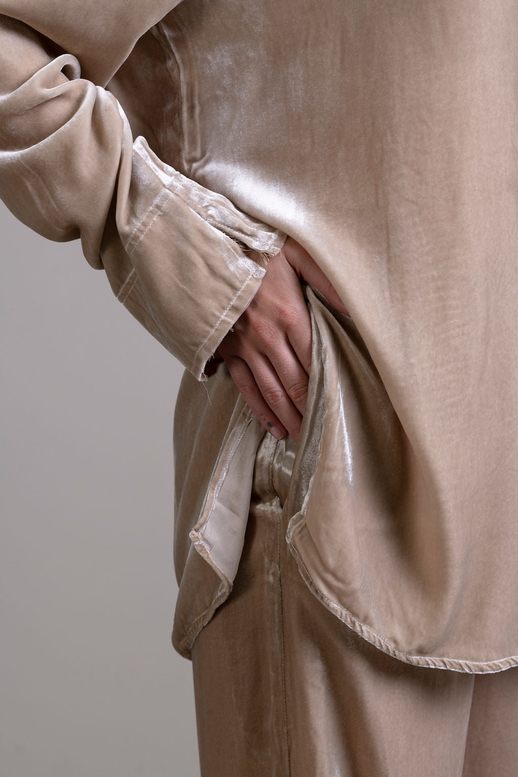 Silk Velvet Shirt ~ Stone
