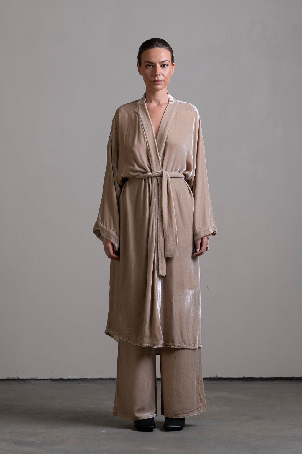 Silk Velvet Robe ~ Stone
