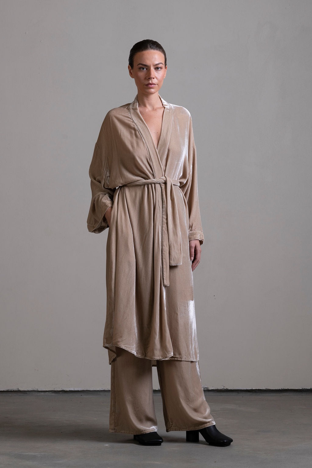 Silk Velvet Robe ~ Stone