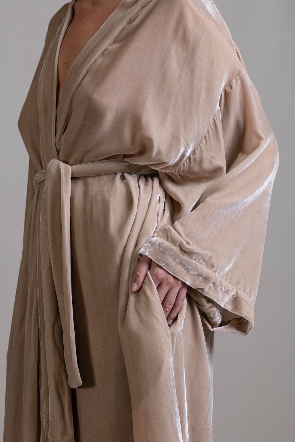 Silk Velvet Robe ~ Stone