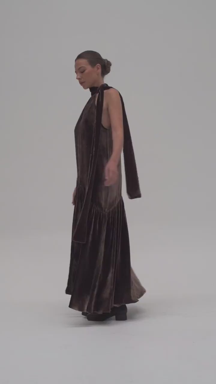Silk Velvet Tie Neck Dress Moka Video